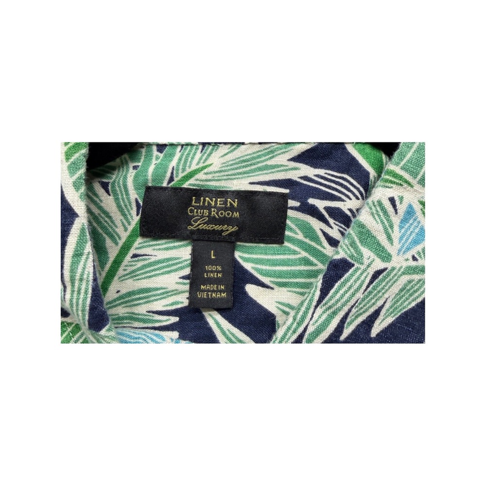Club Room Luxury Mens Large Green Blue Tropical 100% Linen Button Up Shirt - Picture 5 of 9